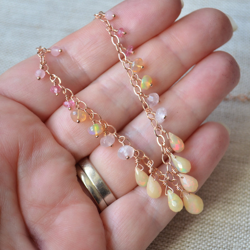 Opal Necklace with Rose Quartz and Pink Topaz