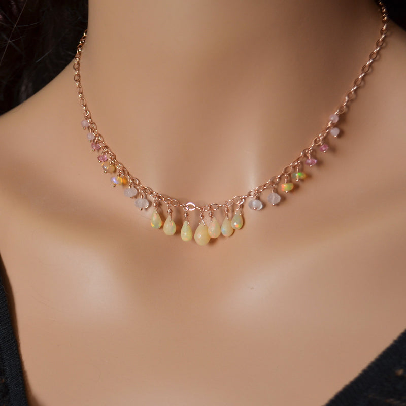 Opal Necklace with Rose Quartz and Pink Topaz