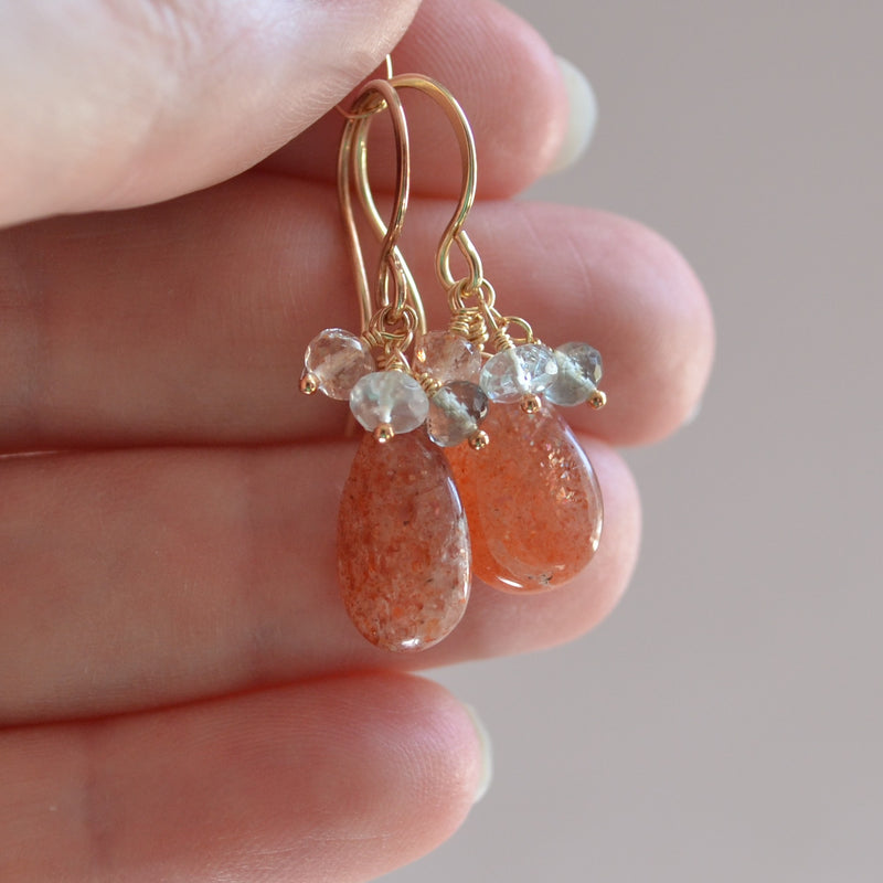 Sunstone Earrings with Moss Aquamarine