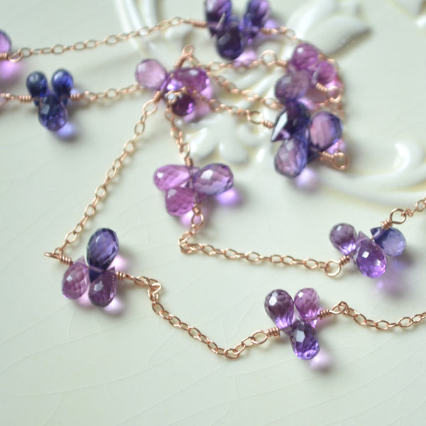 Dainty Purple Gemstone Necklace in Rose Gold