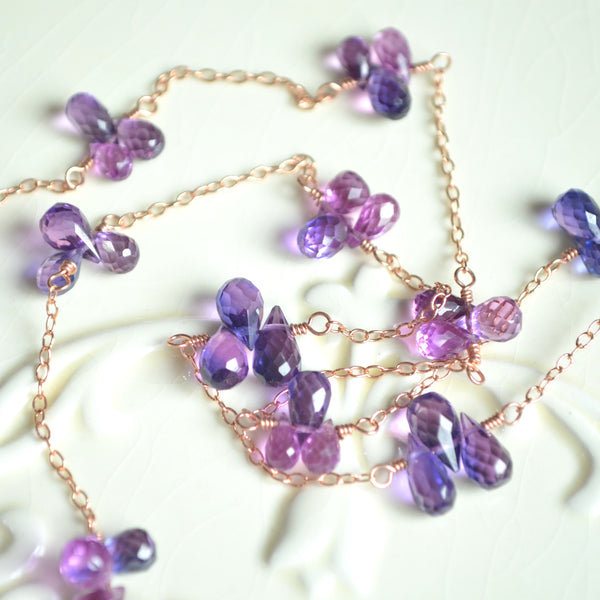Dainty Purple Gemstone Necklace in Rose Gold