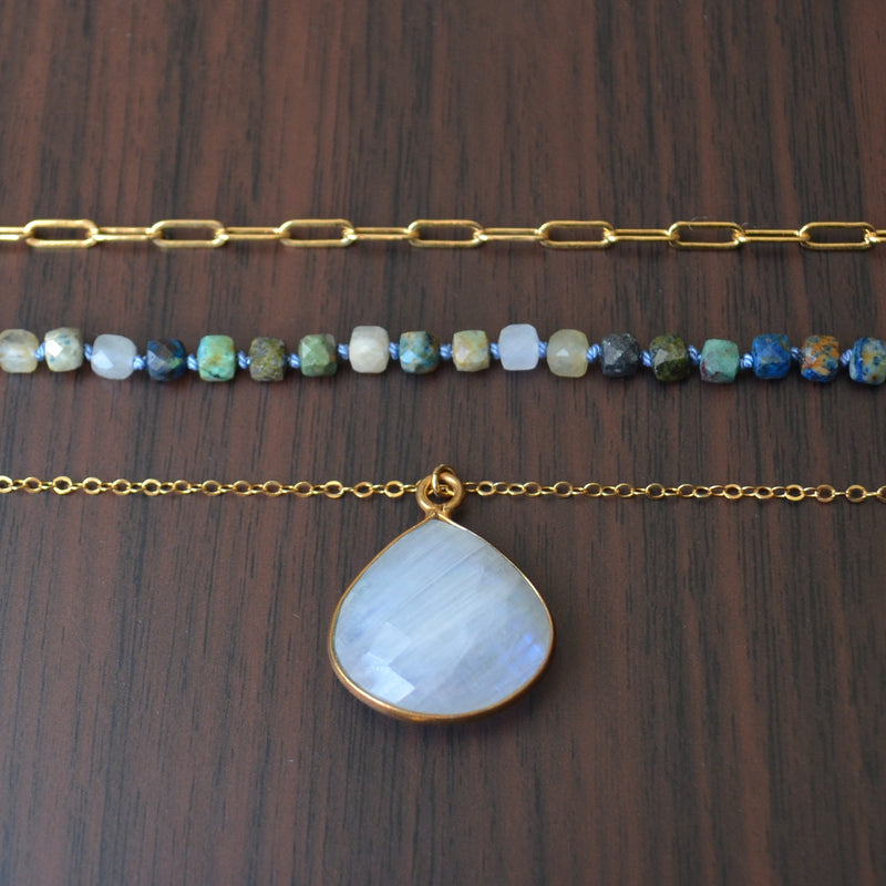 Layering Necklace Set with Moonstone and Chrysocolla