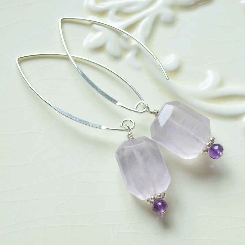 Lavender Fluorite Earrings in Sterling Silver