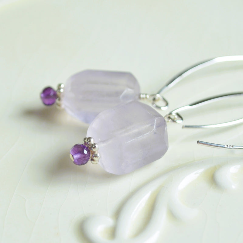 Lavender Fluorite Earrings in Sterling Silver