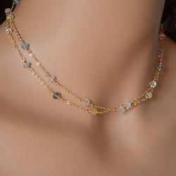 Aquamarine and Gold Double Strand Necklace