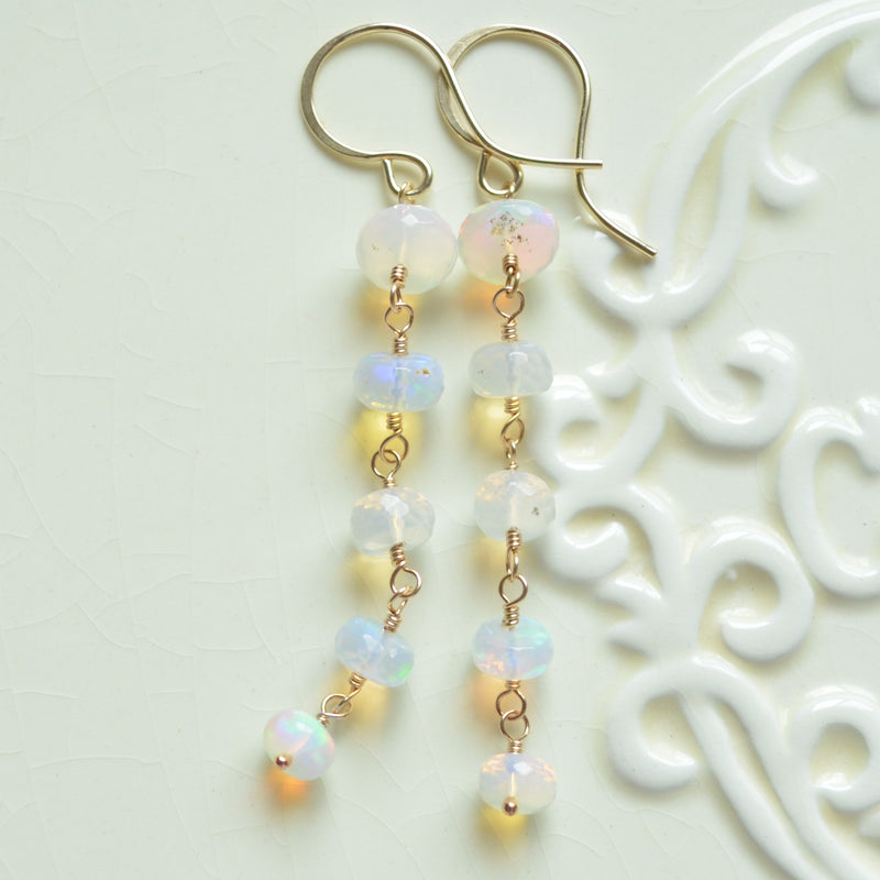 Long Opal Earrings in Gold