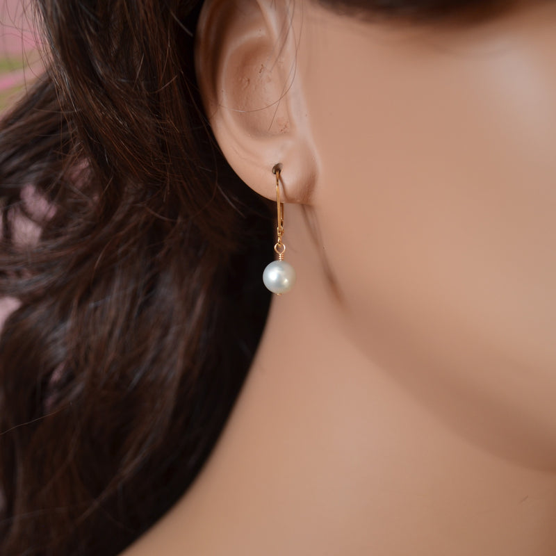 Aqua Pearl Drop Earrings in Gold