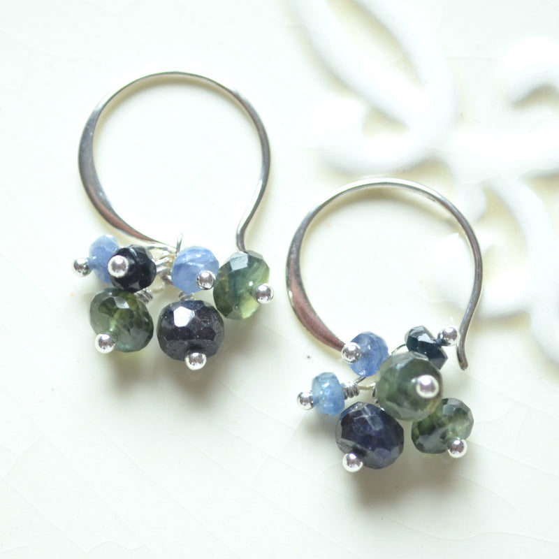 Sapphire Cluster Earrings in Sterling Silver