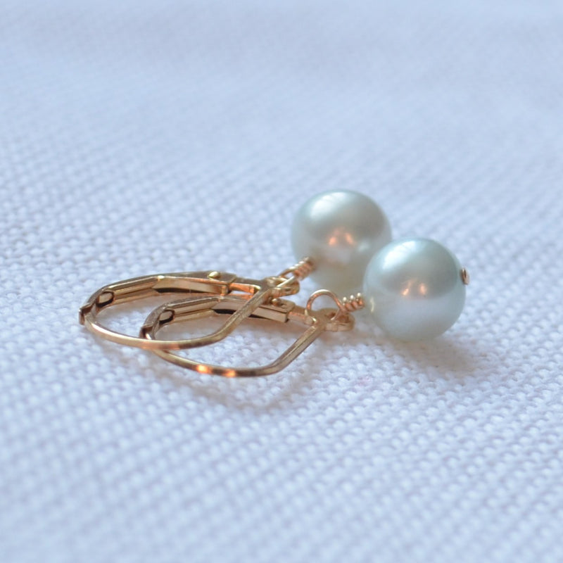 Aqua Pearl Drop Earrings in Gold