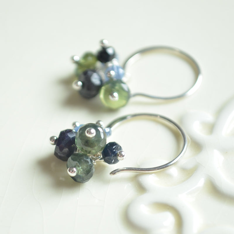Sapphire Cluster Earrings in Sterling Silver