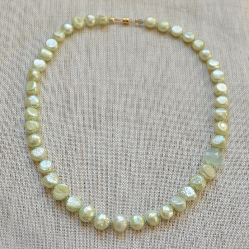 Spring Green Pearl Hand Knotted Necklace