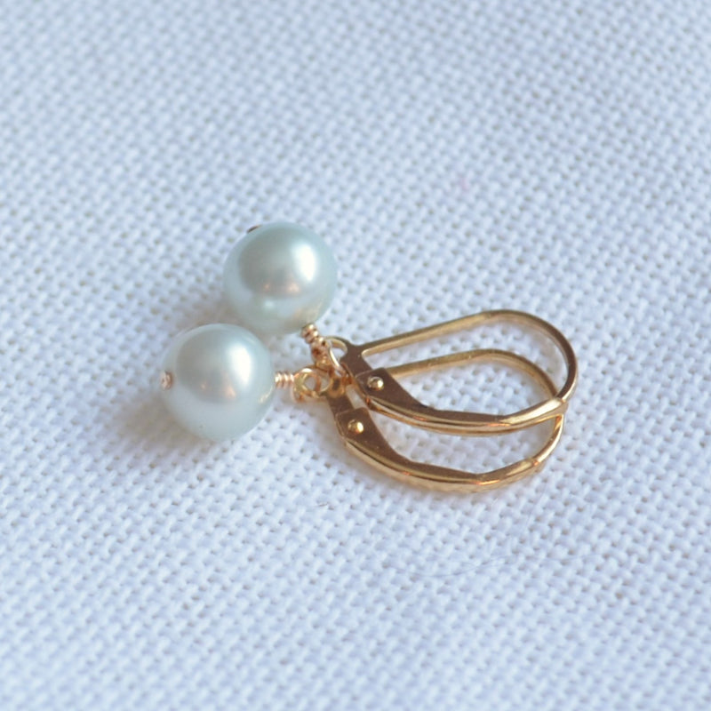 Aqua Pearl Drop Earrings in Gold