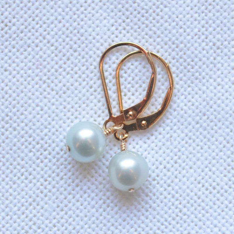 Aqua Pearl Drop Earrings in Gold