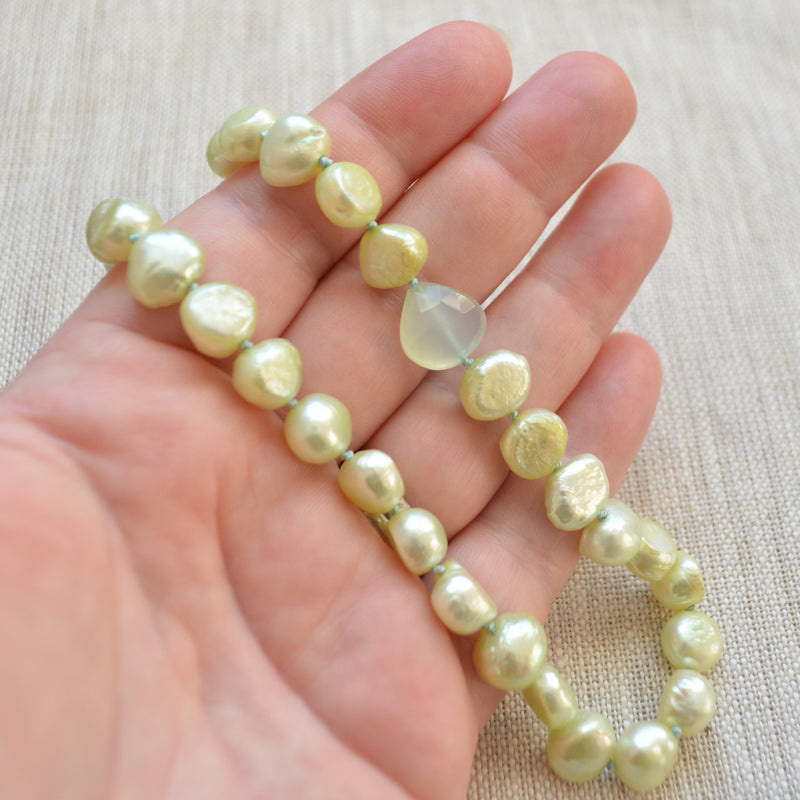 Spring Green Pearl Hand Knotted Necklace