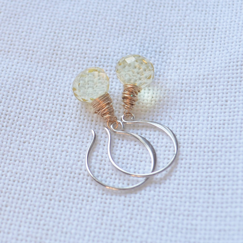 Lemon Quartz Drop Earrings in Gold and Silver