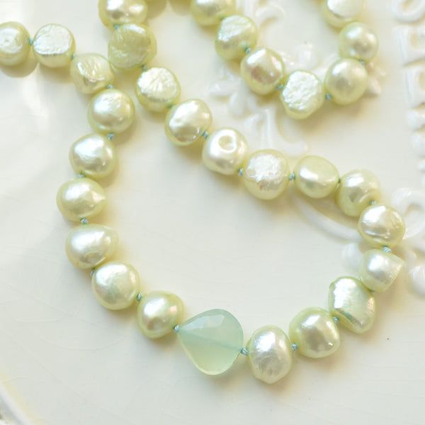 Spring Green Pearl Hand Knotted Necklace