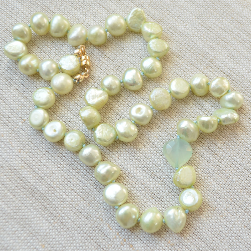 Spring Green Pearl Hand Knotted Necklace