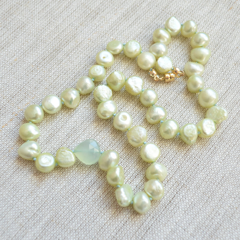 Spring Green Pearl Hand Knotted Necklace