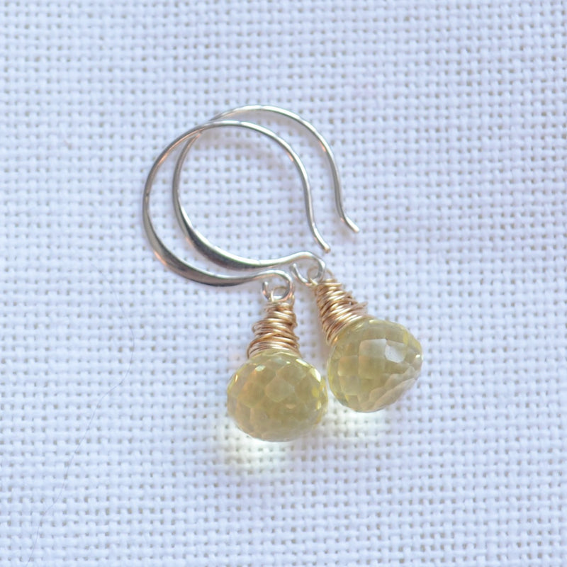 Lemon Quartz Drop Earrings in Gold and Silver