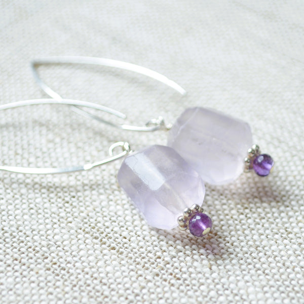 Lavender Fluorite Earrings in Sterling Silver