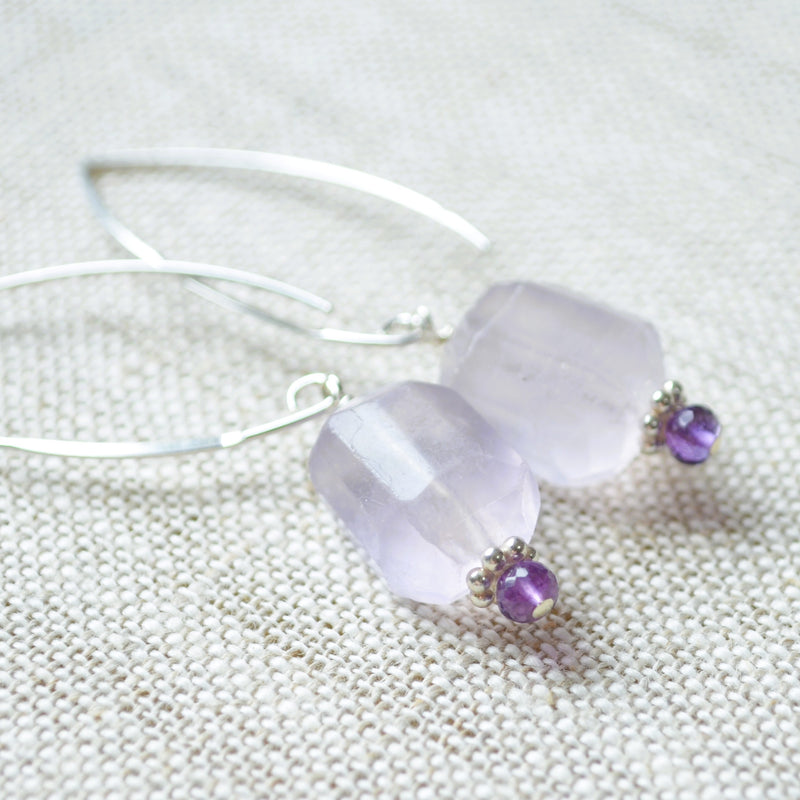 Lavender Fluorite Earrings in Sterling Silver