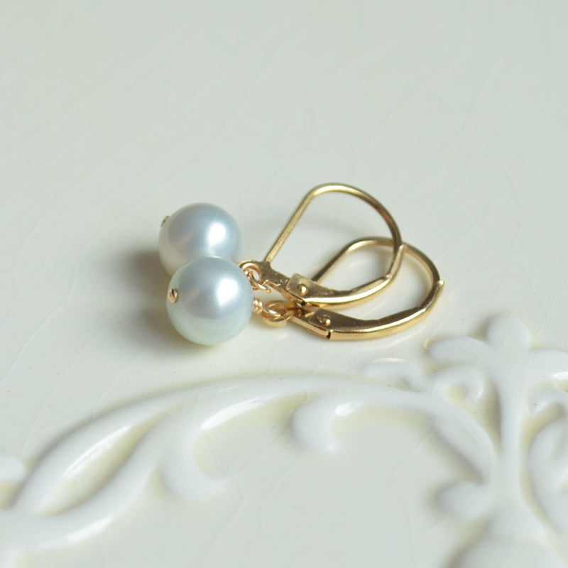 Aqua Pearl Drop Earrings in Gold