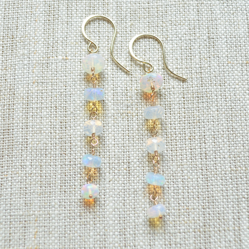 Long Opal Earrings in Gold