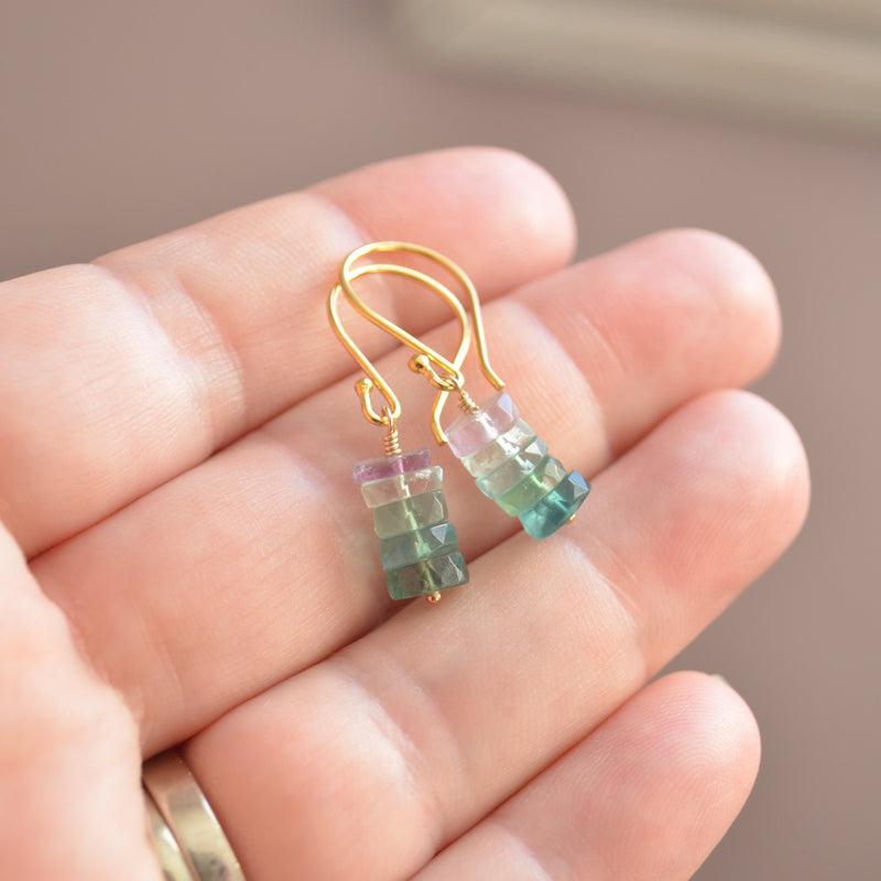 Fluorite Drop Earrings in Gold