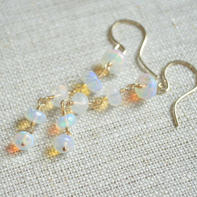 Long Opal Earrings in Gold