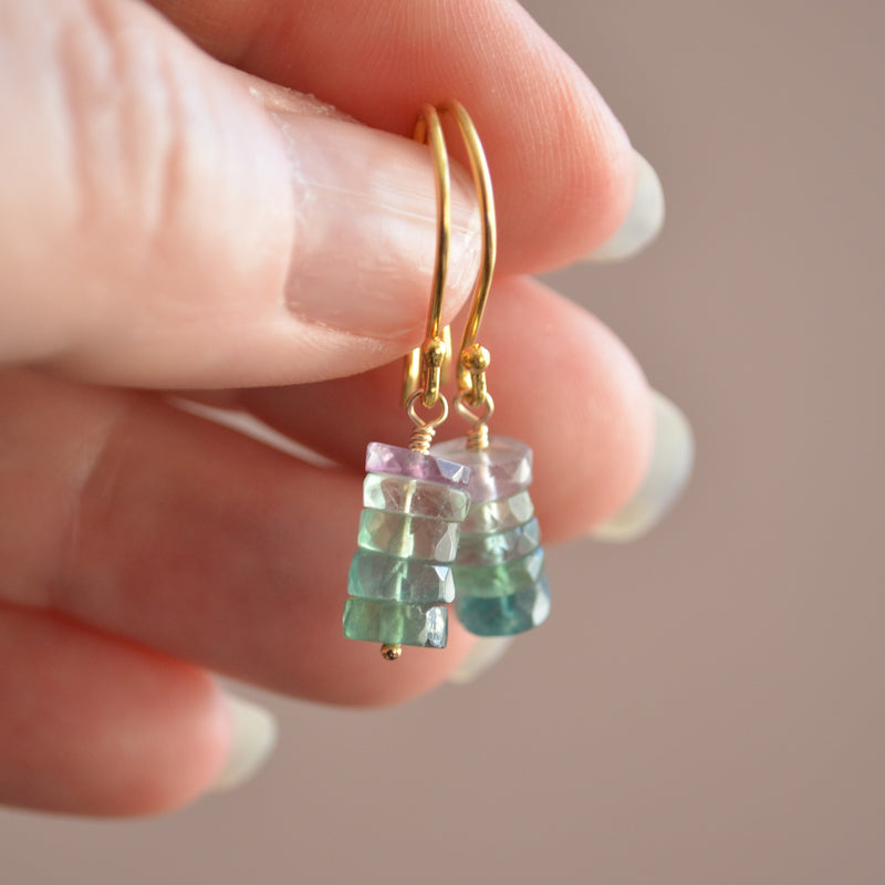 Fluorite Drop Earrings in Gold