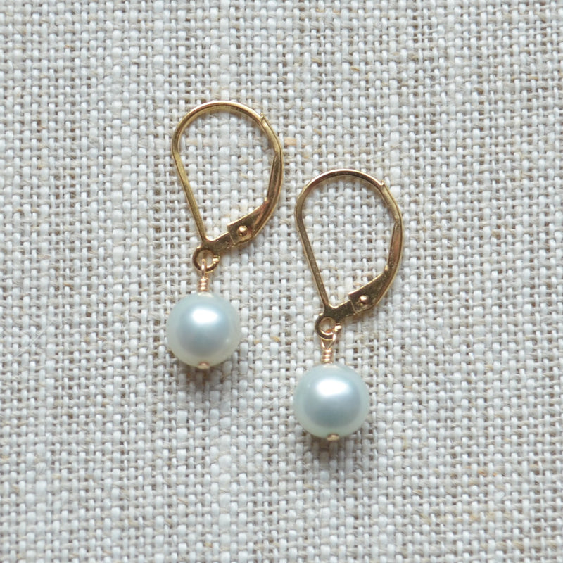 Aqua Pearl Drop Earrings in Gold