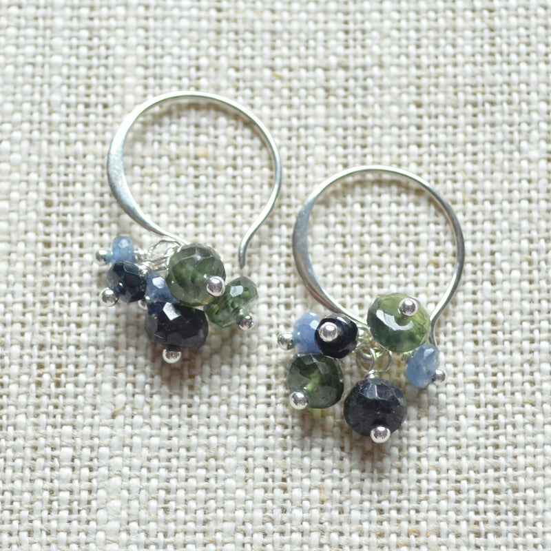 Sapphire Cluster Earrings in Sterling Silver