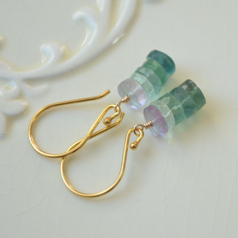 Fluorite Drop Earrings in Gold