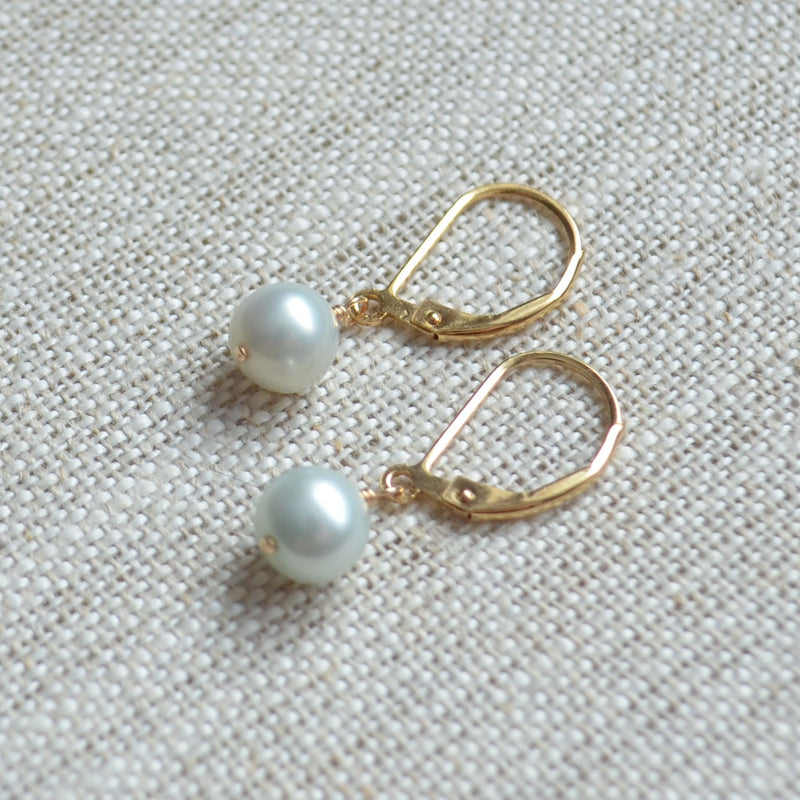 Aqua Pearl Drop Earrings in Gold