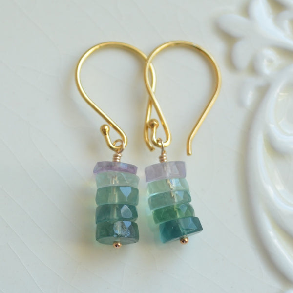 Fluorite Drop Earrings in Gold