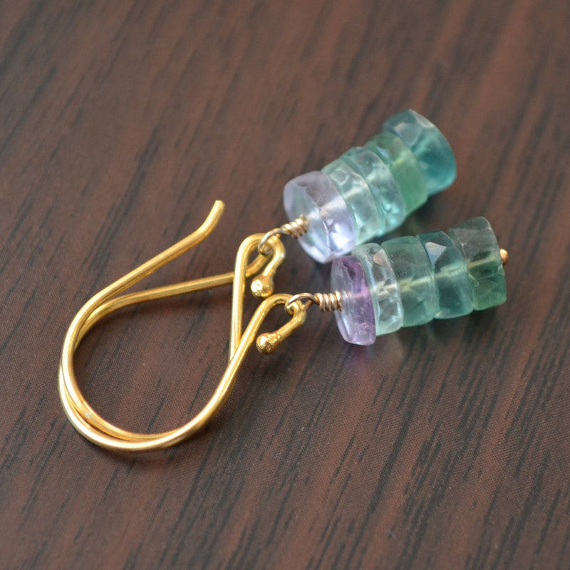 Fluorite Drop Earrings in Gold