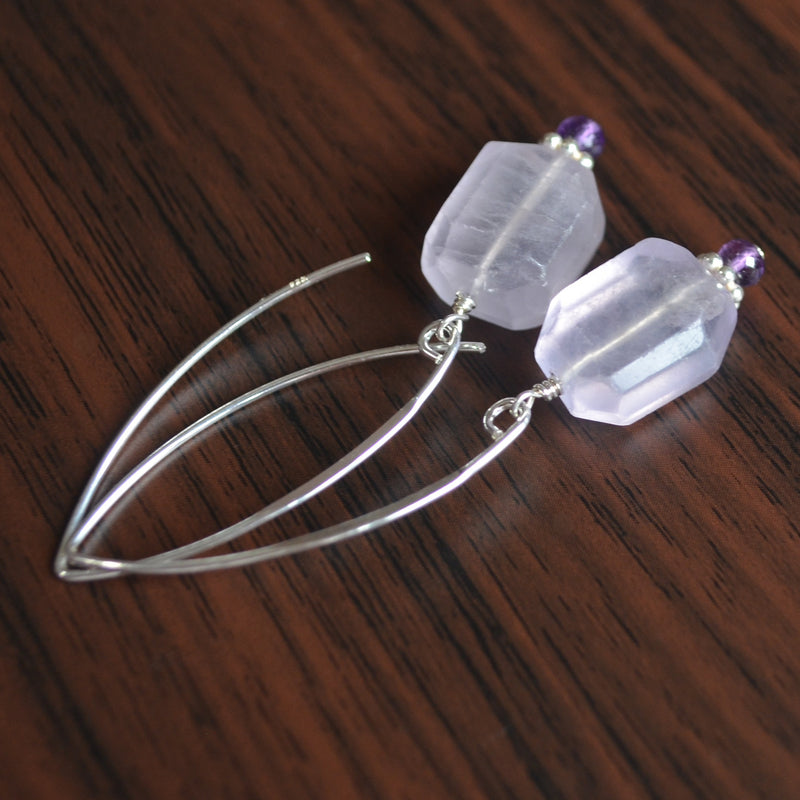 Lavender Fluorite Earrings in Sterling Silver