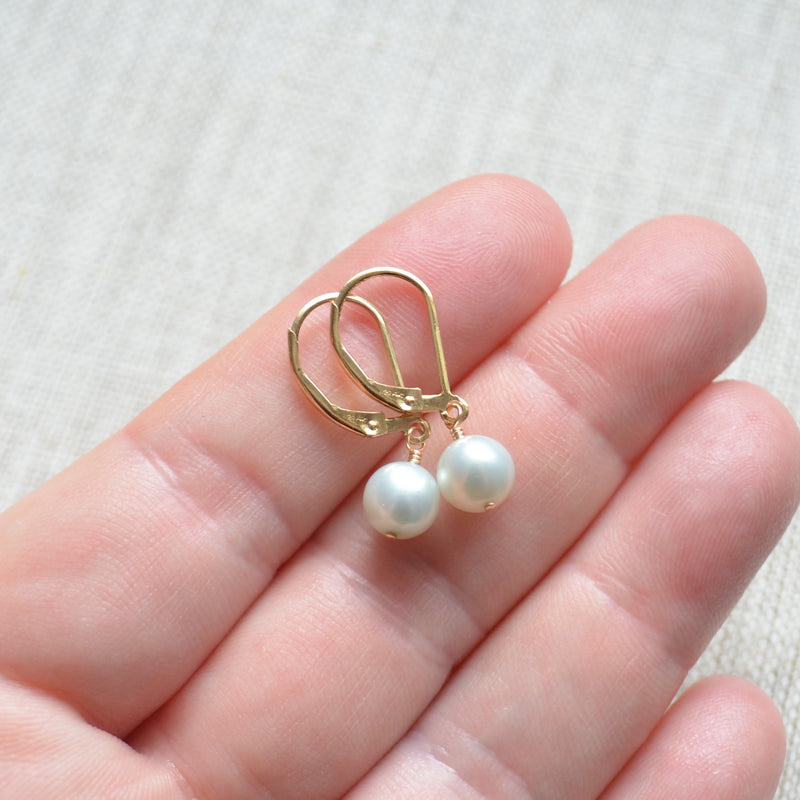 Aqua Pearl Drop Earrings in Gold