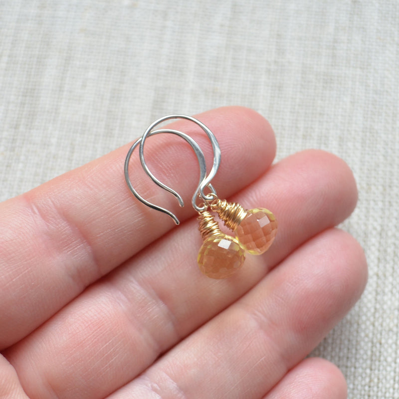 Lemon Quartz Drop Earrings in Gold and Silver