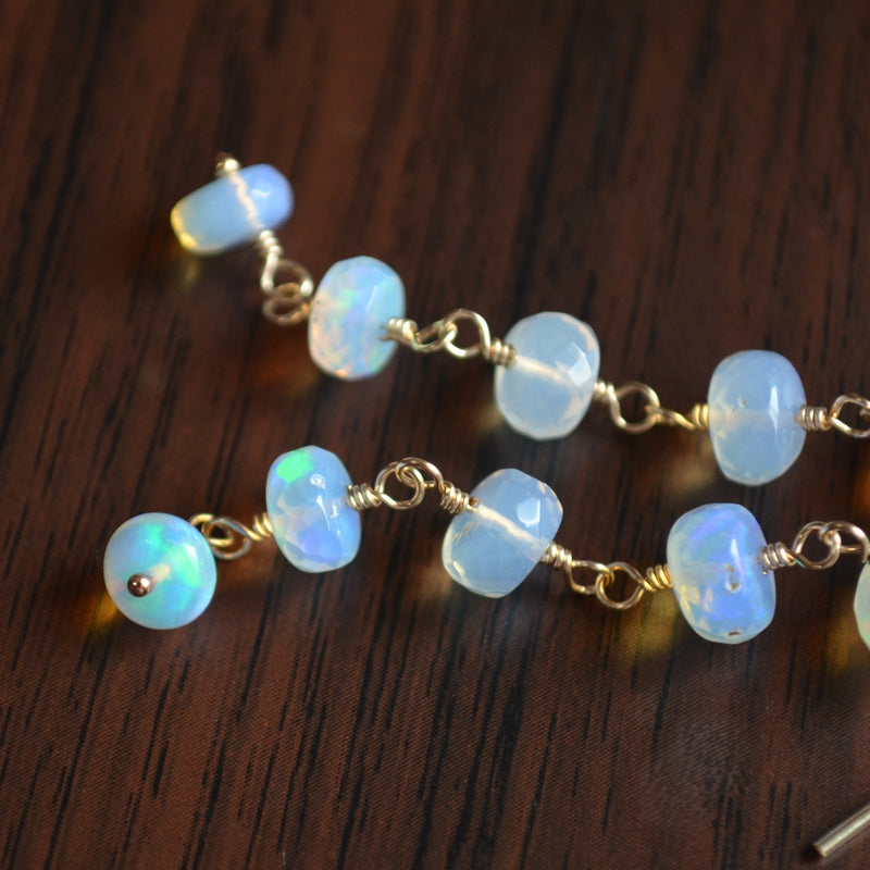 Long Opal Earrings in Gold