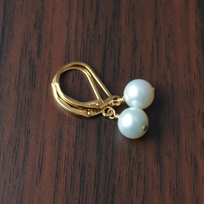 Aqua Pearl Drop Earrings in Gold