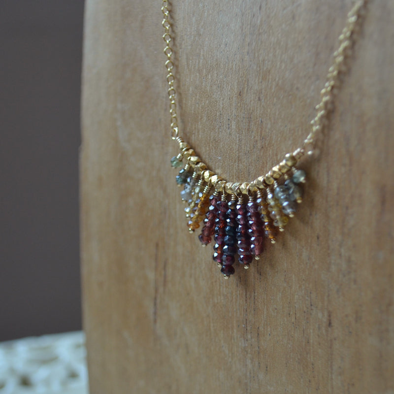 Gold Fringe Necklace with Tundra Sapphires