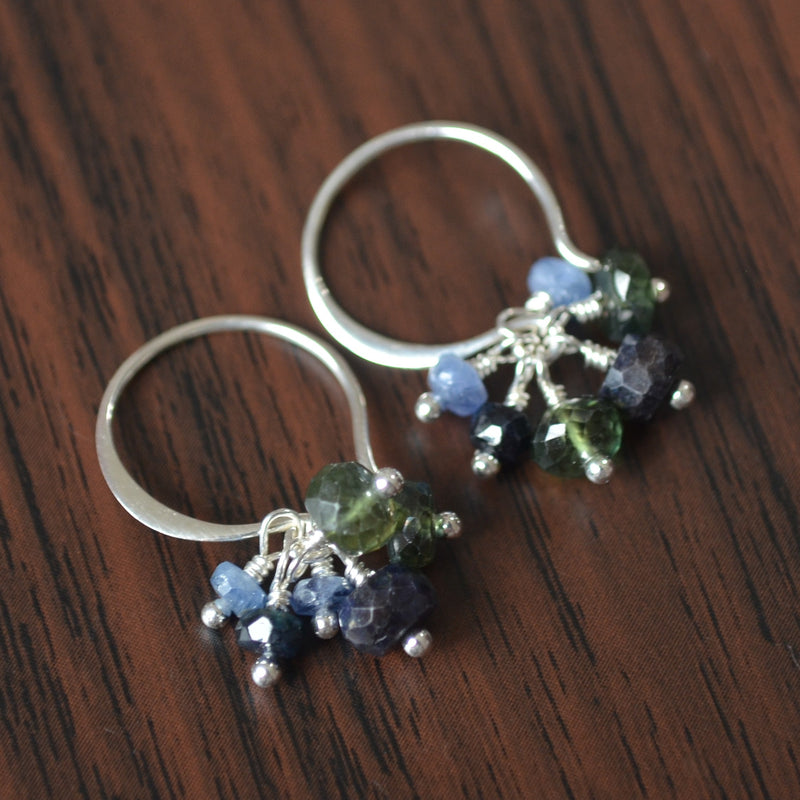 Sapphire Cluster Earrings in Sterling Silver