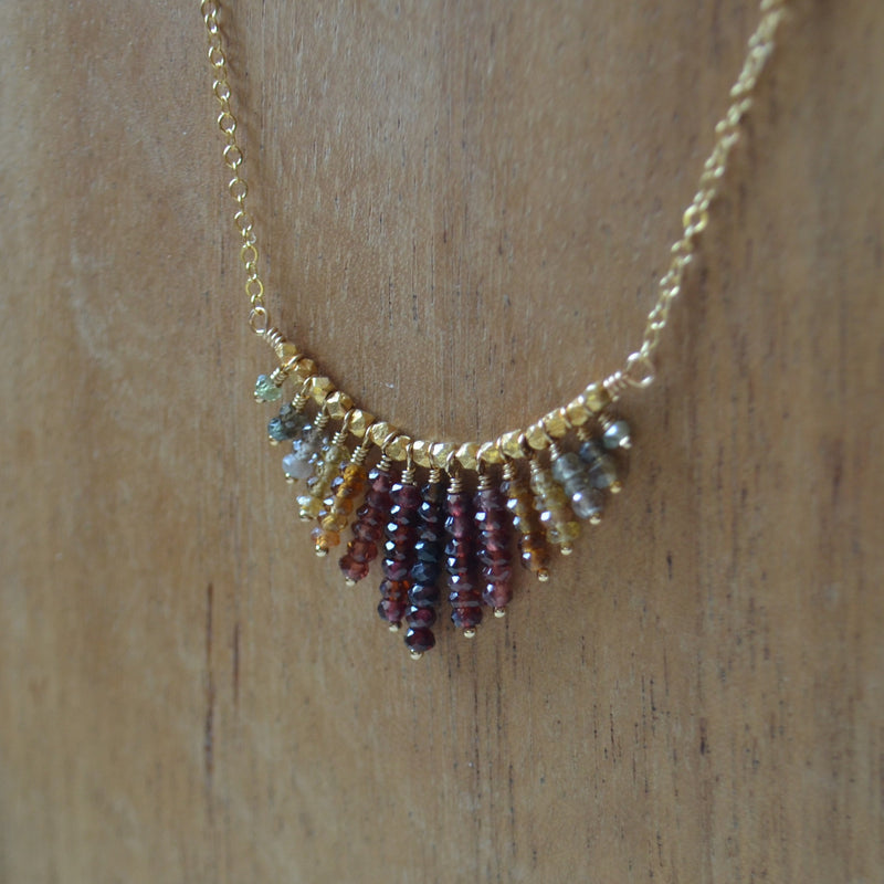 Gold Fringe Necklace with Tundra Sapphires