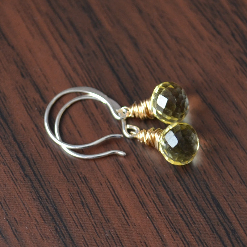 Lemon Quartz Drop Earrings in Gold and Silver