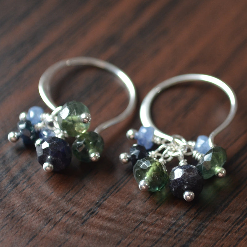 Sapphire Cluster Earrings in Sterling Silver