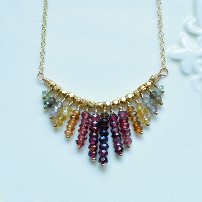 Gold Fringe Necklace with Tundra Sapphires