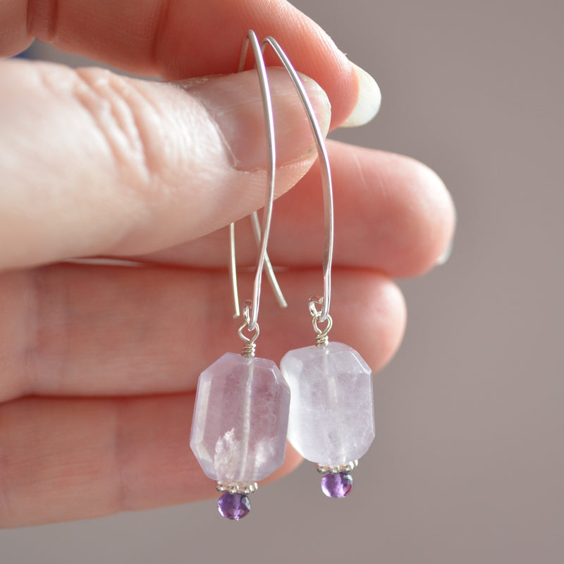 Lavender Fluorite Earrings in Sterling Silver
