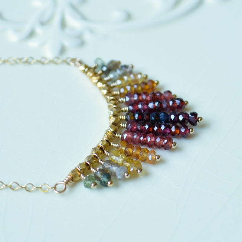 Gold Fringe Necklace with Tundra Sapphires