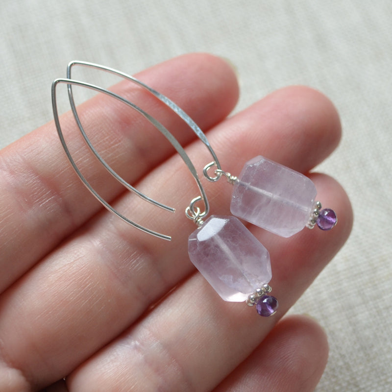 Lavender Fluorite Earrings in Sterling Silver